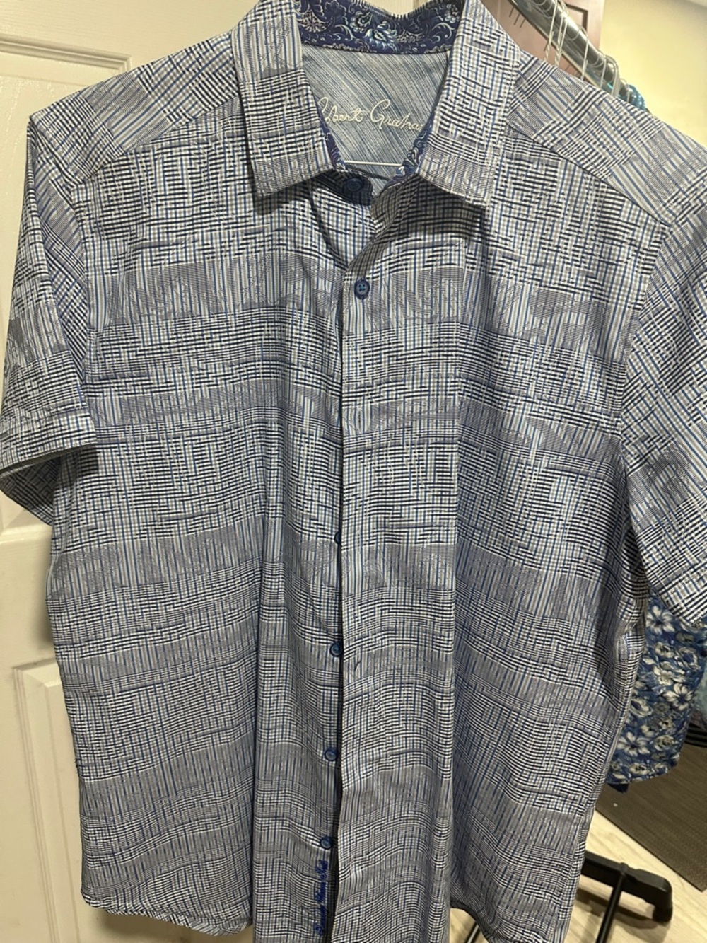 Robert Graham Blue Crosshatch Short-Sleeve Button-Up Shirt